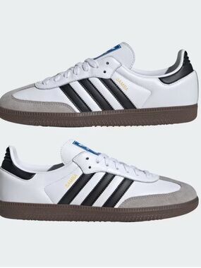adidas White Black Samba OG Sneakers with Grey Suede